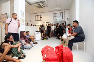 Open Studio for 'Acts of Life', A critical research residency at NTU Centre for Contemporary Art, with collaboration partners MCAD Manila and Goethe-Institut Singapore and Manila. Art After Dark x Singapore Art Week 2019, Gillman Barracks, Singapore (25 January 2019). Courtesy National Arts Council.